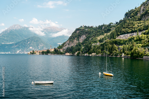  A view of the fishing village of Bellano on Como lake in Italy, Alps, Europe.