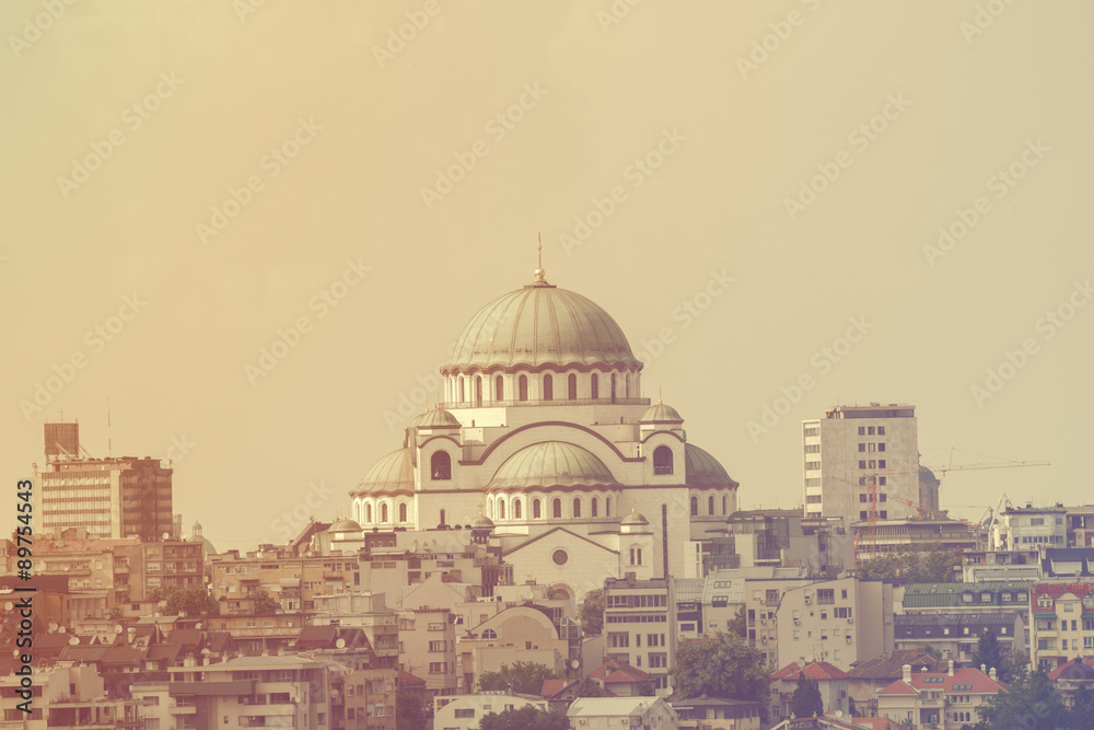 View of Belgrade, Serbia symbol. The Church of Saint Sava is one of the largest Orthodox churches in the world.
