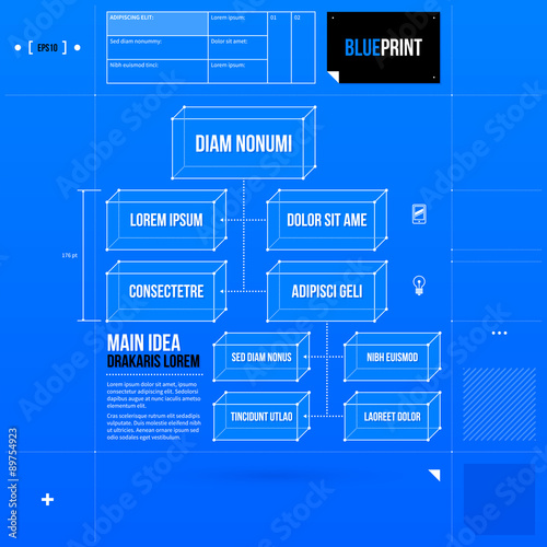 Organization chart template in blueprint style. EPS10
