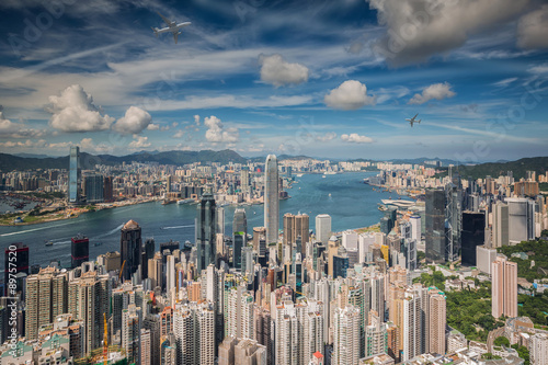 Airplane over Hongkong photo