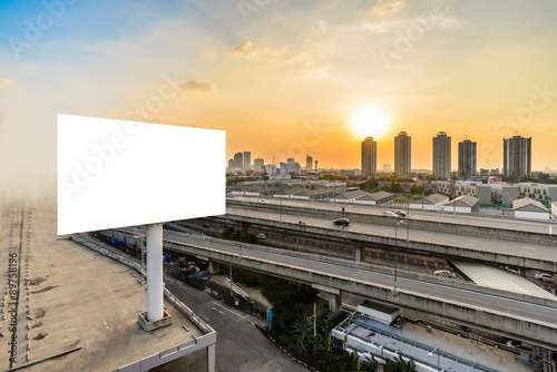 Blank billboard at twilight for advertisement.