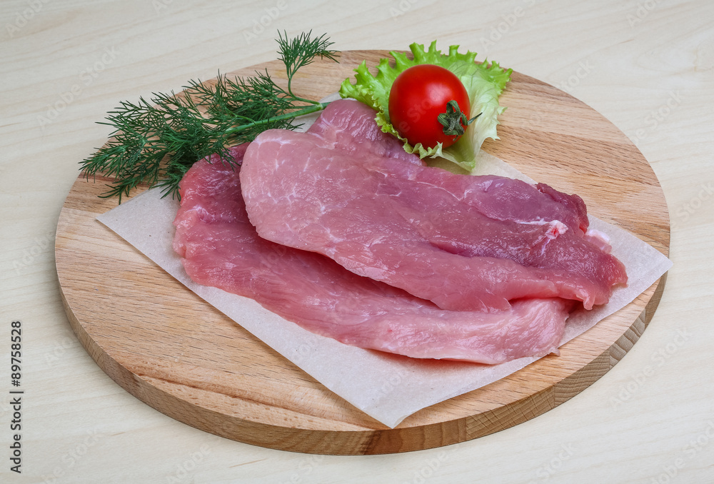 Raw pork schnitzel