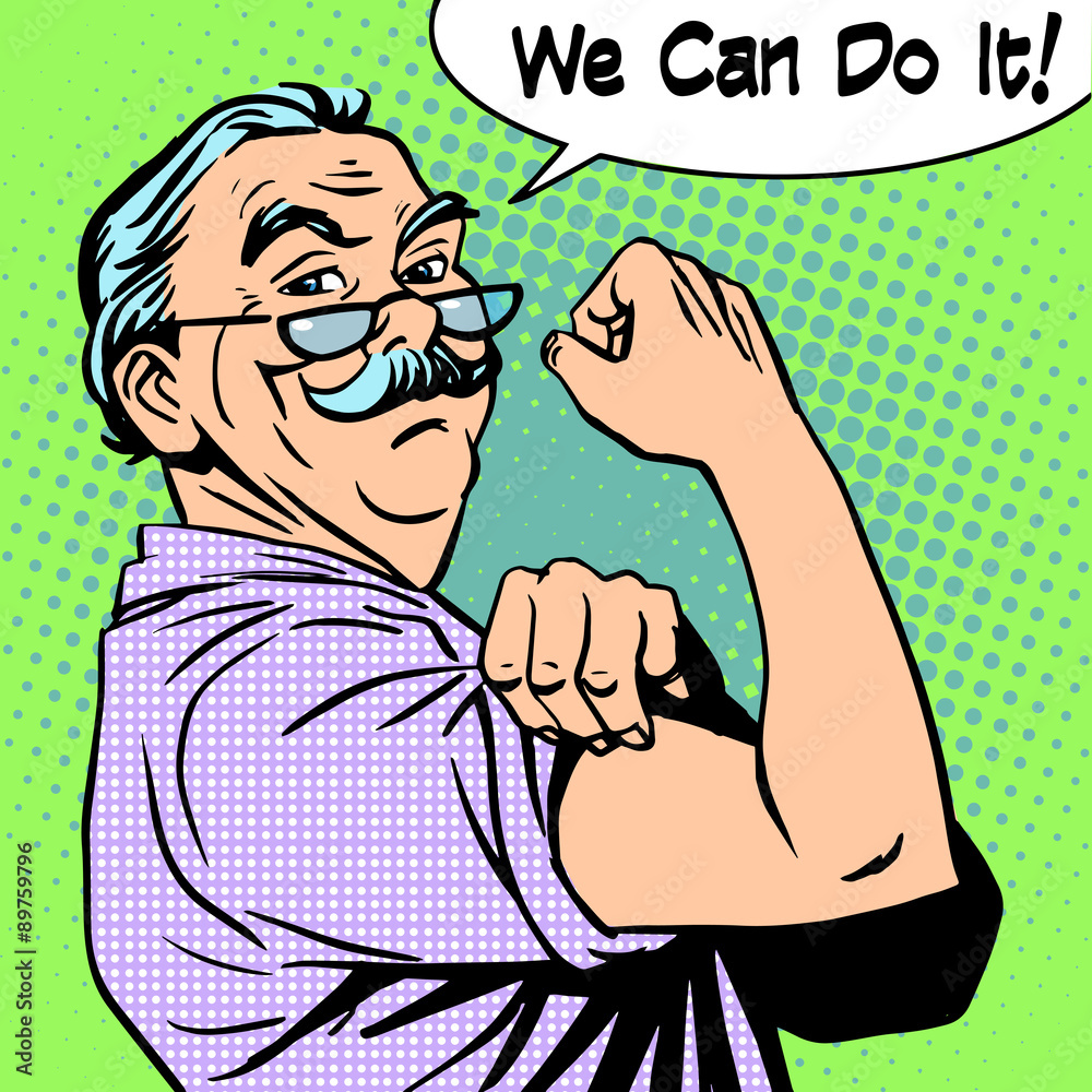 Fototapeta premium Grandpa old man gesture strength we can do it
