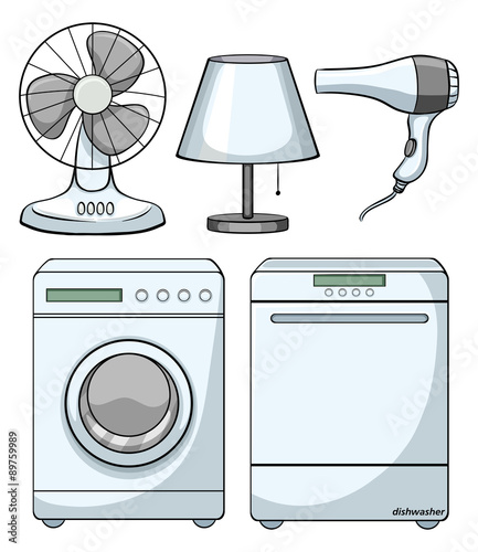 Household electronic devices on white