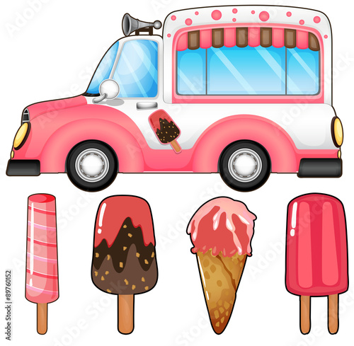 Ice cream truck and many ice cream