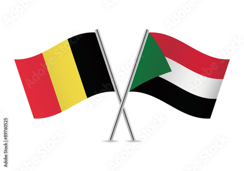 Sudan and Belgium flags. Vector illustration.