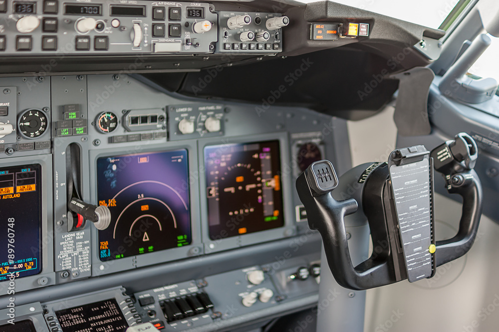 Control panel inside a passenger airplane Control panel inside a passenger airplane