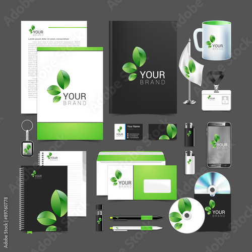 Floral stationery template design green leaves business.