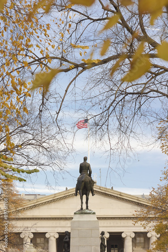 View of the General William Tecumseh Sherman Monument & the Southern Pediment and Portico of the Treasury Building, Washington DC photo