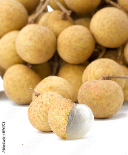 longan fruit on a white table background.