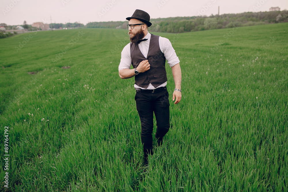 beard man in field lonley beard man in field lonley