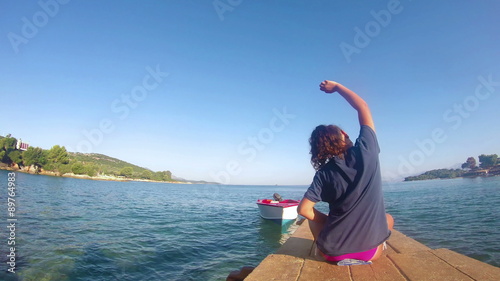 beach yoga , caucasian girl on a dock 4K photo