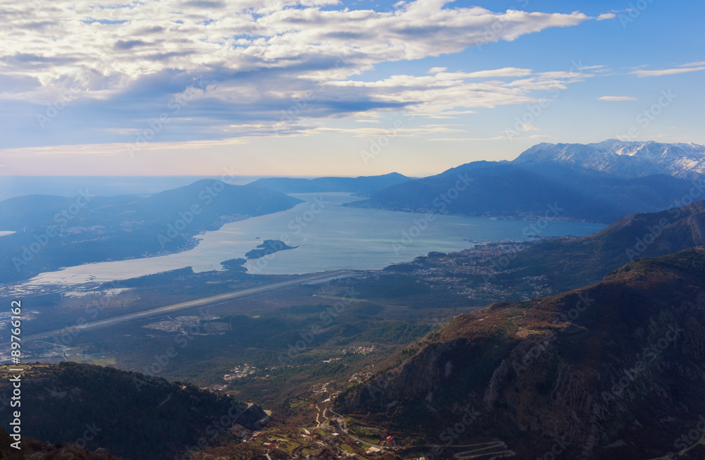 Bay of Kotor and Lustica peninsula near Tivat city. Montenegro