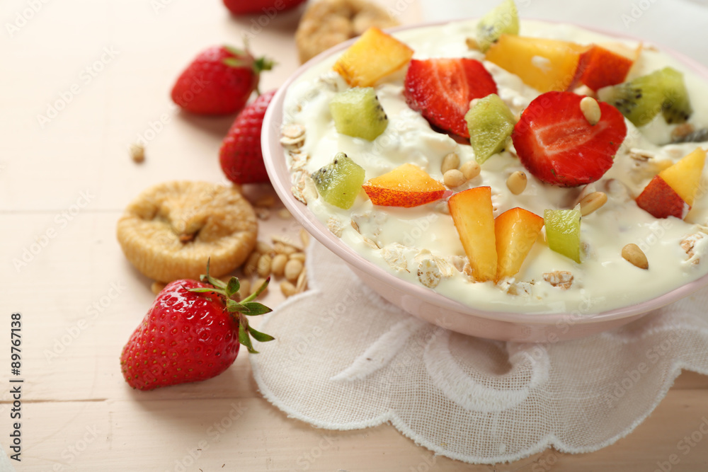 Healthy breakfast with homemade oatmeal, close up Healthy breakfast with homemade oatmeal, close up