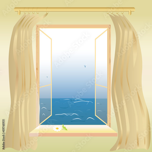 The window overlooking the sea. Vector illustration