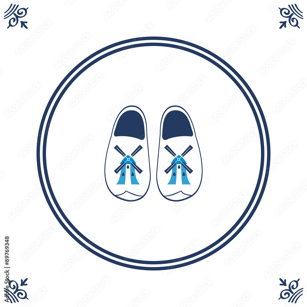 Dutch tile with cloggs - typical Dutch shoes Dutch tile with cloggs - typical Dutch shoes