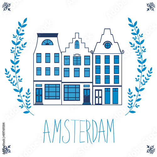 Cute Amsterdam houses colorful set