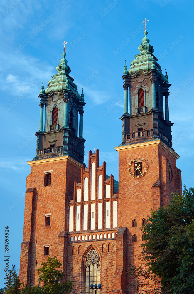 Towers Gothic cathedral church in Poznan.