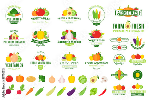 Vegetables Logos, Labels, Vegetables Icons and Design Elements