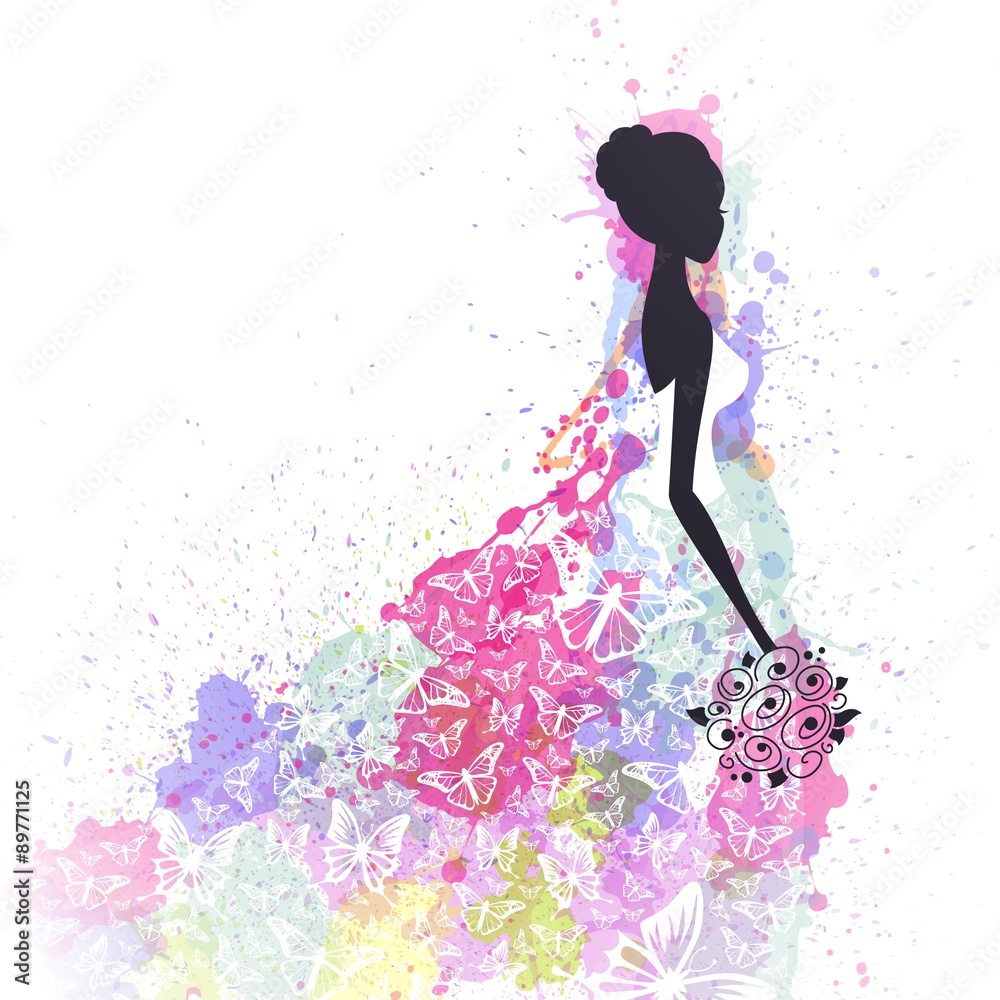 Vector Illustration of a Beautiful Bride on a Watercolor Background