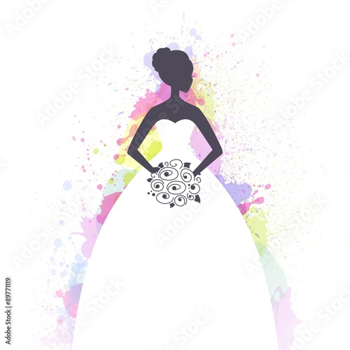 Vector Illustration of a Beautiful Bride on a Watercolor Background