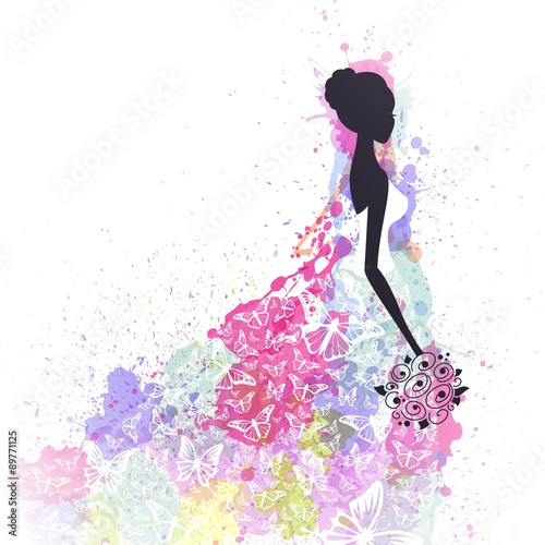 Vector Illustration of a Beautiful Bride on a Watercolor Background