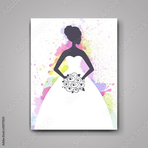 Vector Illustration of a Beautiful Bride on a Watercolor Background