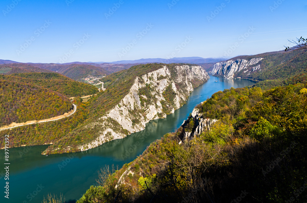 2000 feets of vertical cliffs over Danube river, Djerdap gorge 2000 feets of vertical cliffs over Danube river, Djerdap gorge