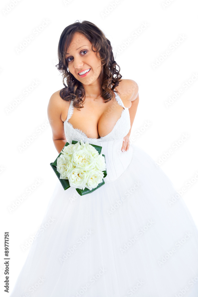 Young bride with wedding bouquet