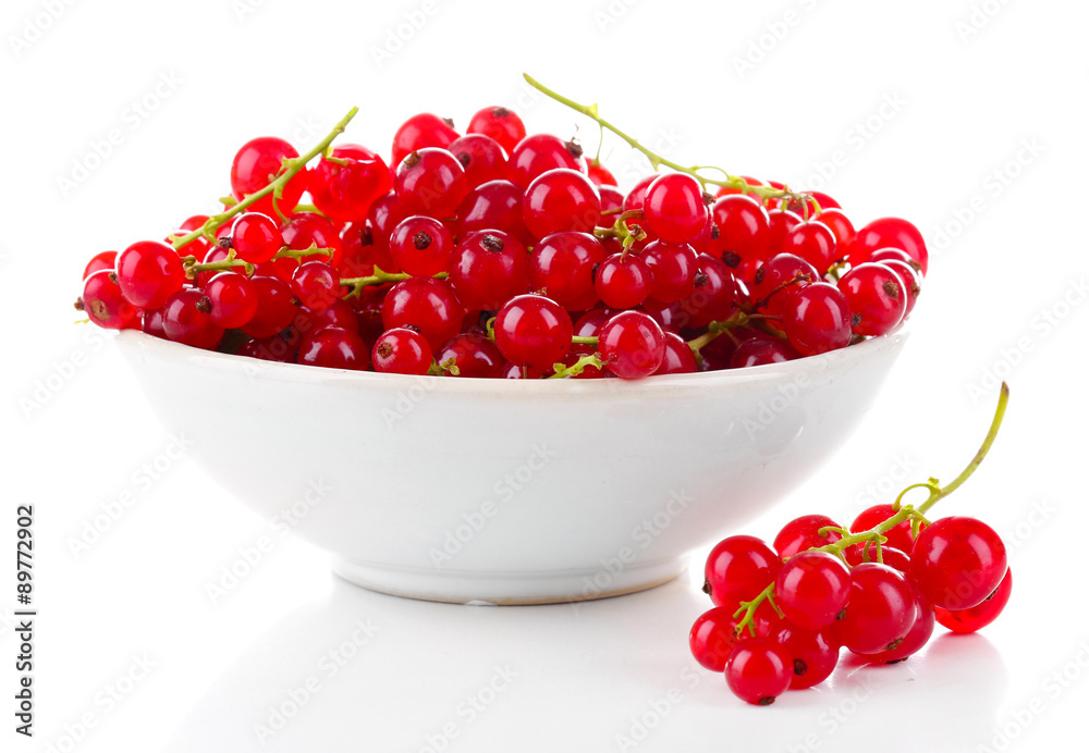 Fresh red currants in bowl isolated on white Fresh red currants in bowl isolated on white