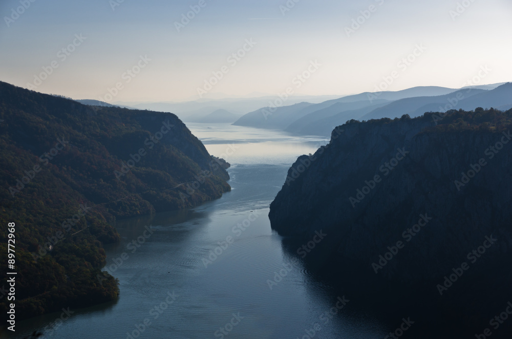 Danube river from top of Djerdap gorge at the narrowest place
