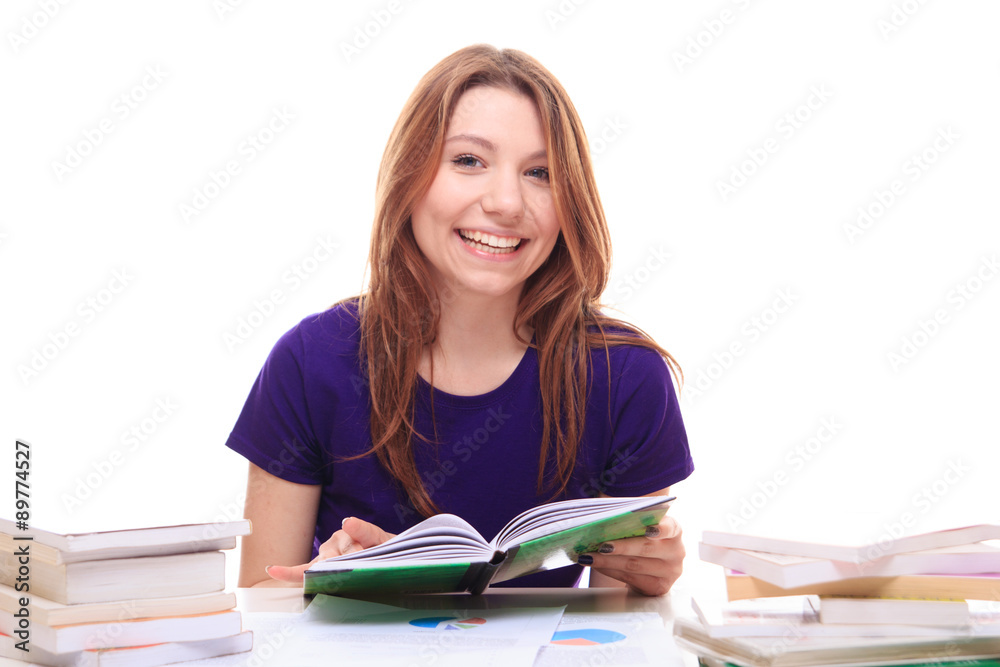 Girl learns and smiles Girl learns and smiles