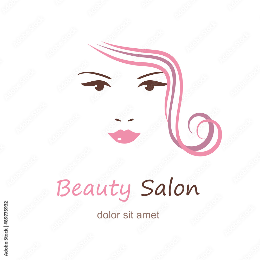 Beautiful woman's face on white background. Beauty logo template. fashion model vector illustration. Card for hair and beauty salon. Girl face Logo