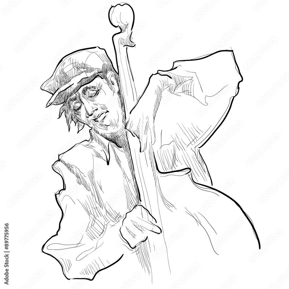 Naklejka premium Man playing contrabass on white background.