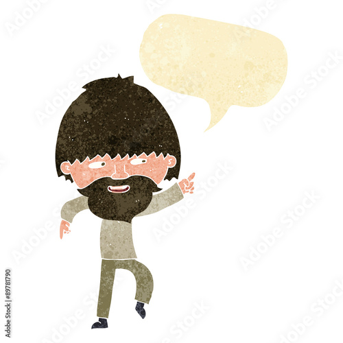 cartoon bearded man pointing and laughing with speech bubble