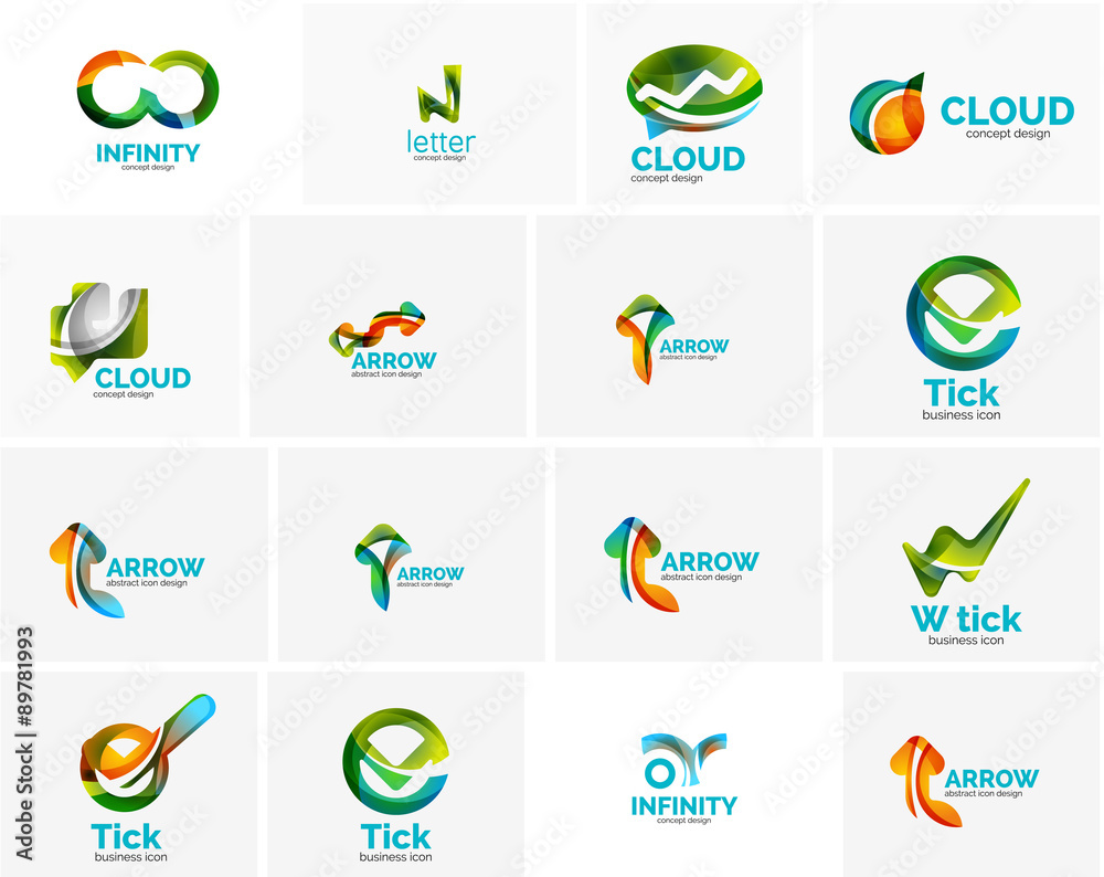 Set of tick ok, cloud or arrow concept icons Set of tick ok, cloud or arrow concept icons