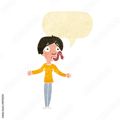 cartoon woman telling lies with speech bubble