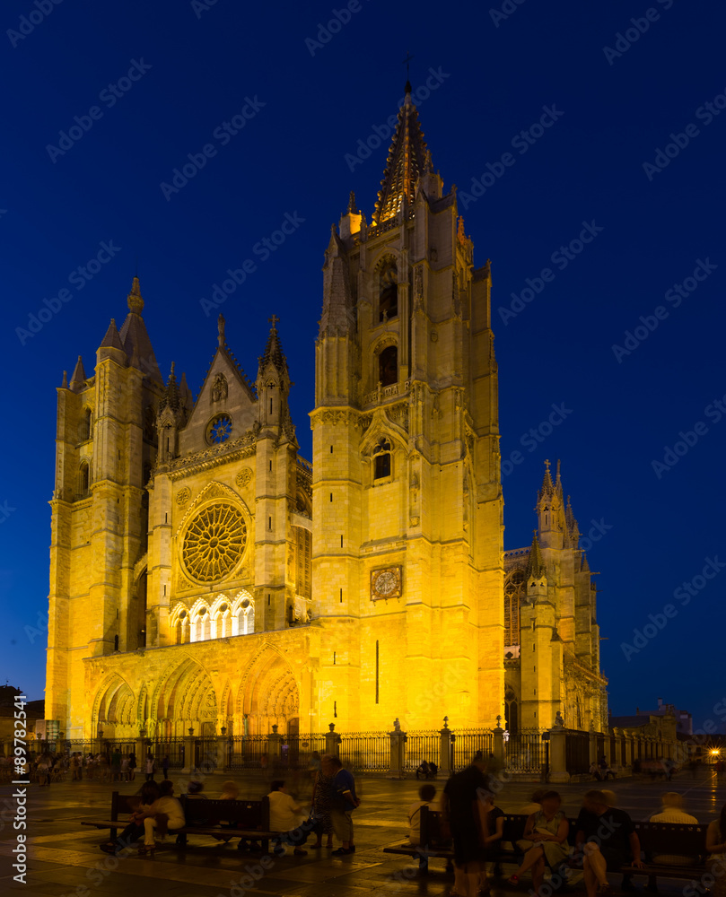 Leon Cathedral in night