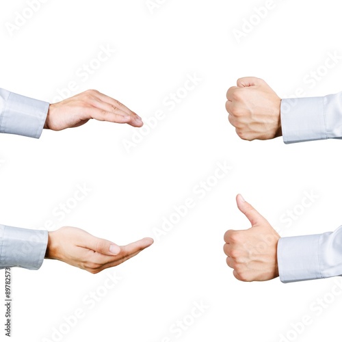Businessman hands four gestures set. Care  give  fist and thumb