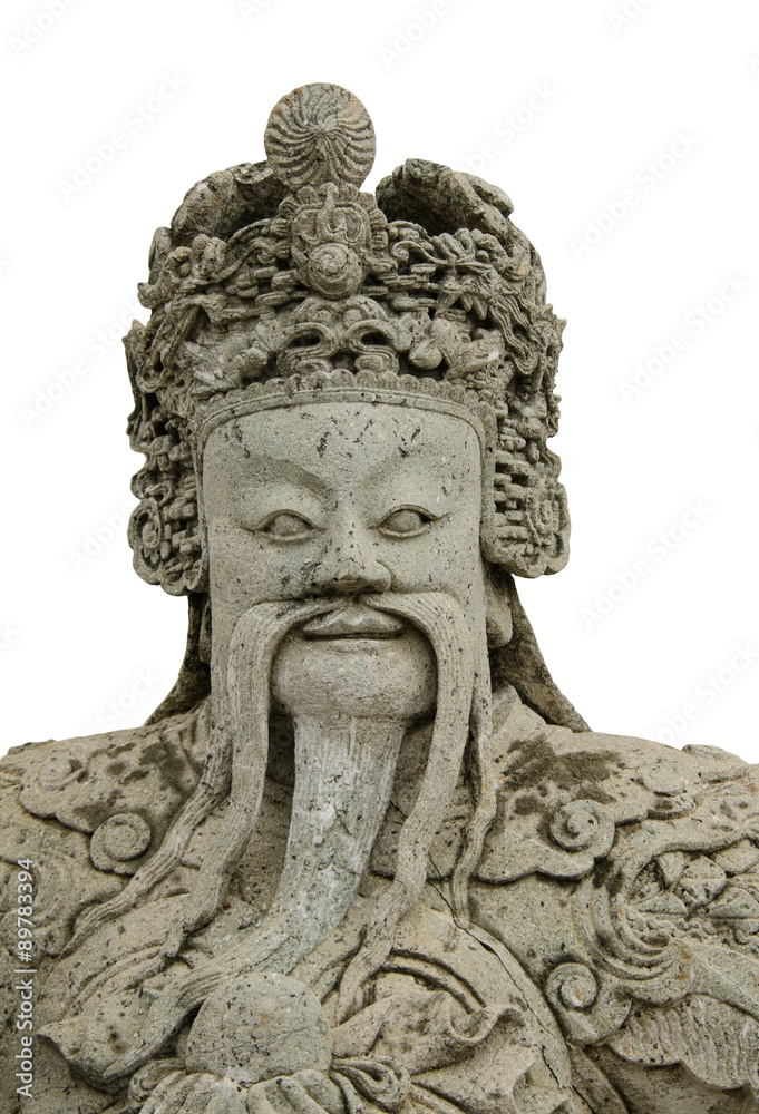 ancient chinese stone sculpture on white background