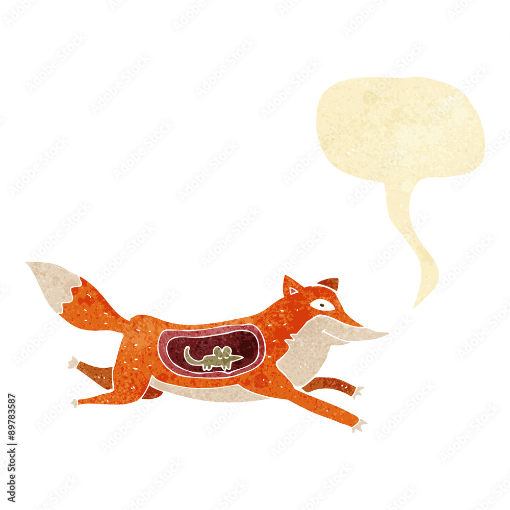 Obraz cartoon fox with mouse in belly with speech bubble