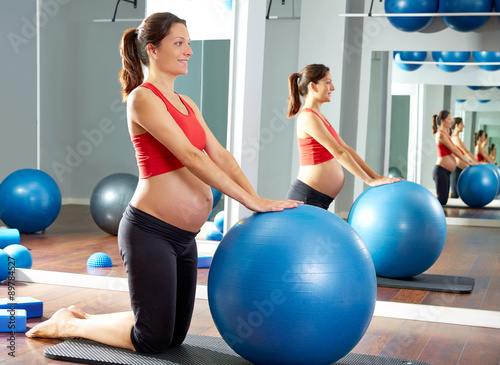 pregnant woman pilates fitball exercise