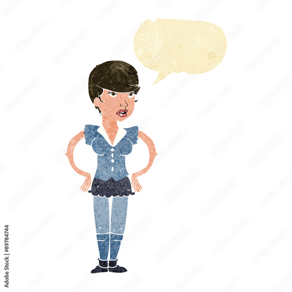 cartoon woman with hands on hips with speech bubble cartoon woman with hands on hips with speech bubble