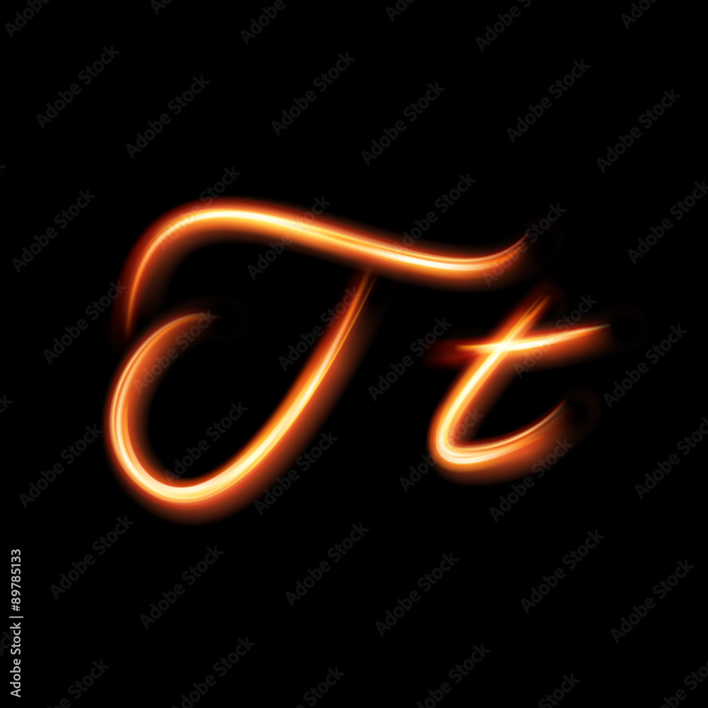Glowing light letter T. Hand lighting painting Glowing light letter T. Hand lighting painting