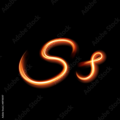 Glowing light letter S. Hand lighting painting