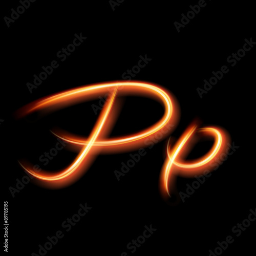Glowing light letter P. Hand lighting painting