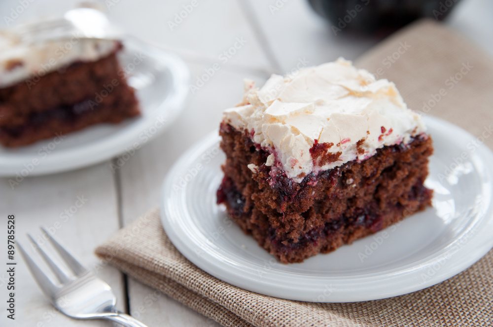 Piece of cherry and meringue cake Piece of cherry and meringue cake