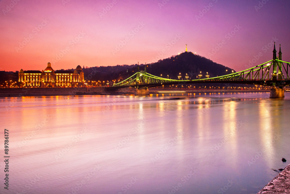 The famous Liberty Bridge in sunset in Budapest