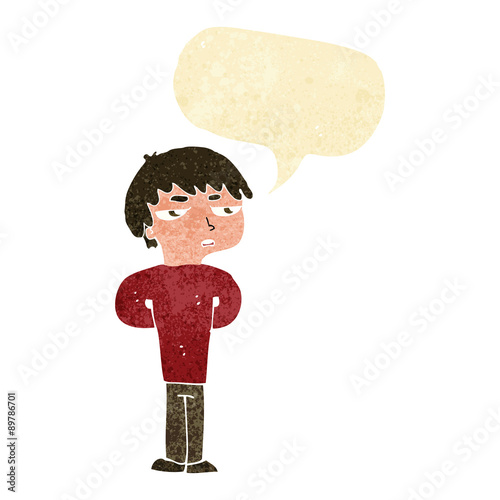 cartoon antisocial boy with speech bubble