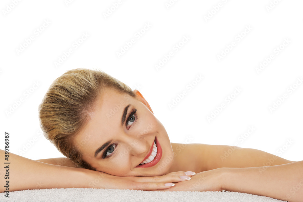 Young beautiful woman based on table Young beautiful woman based on table